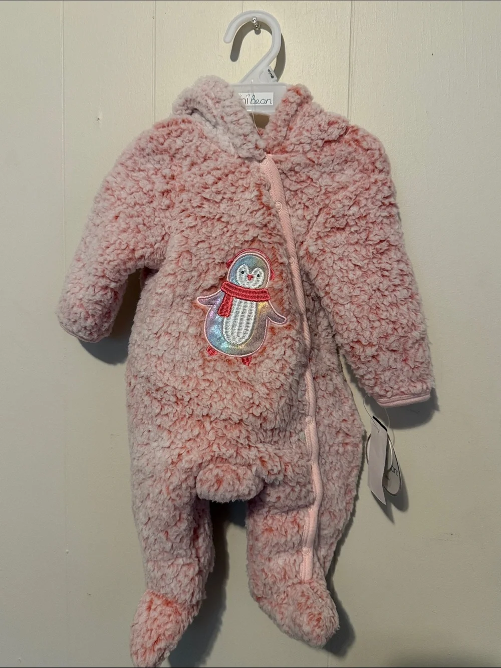 Unbranded Pink Sherpa Penguin Hooded One-Piece for Kids